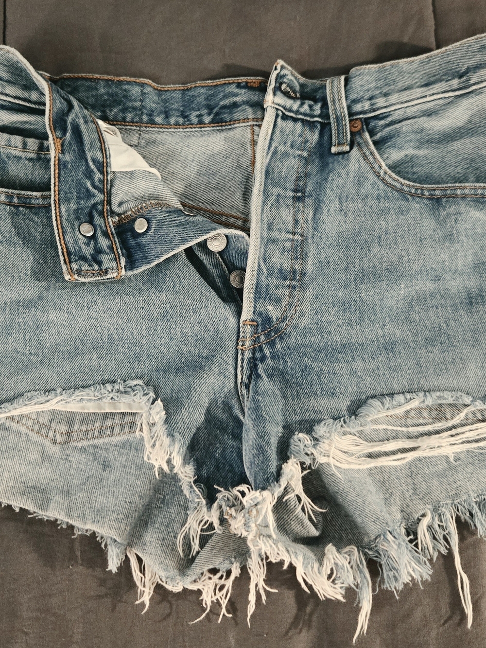 Levi's 501 High Rise Distressed Cutoff Denim Shorts Medium Wash